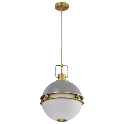 Main product image of Everton 2 Light Pendant 14 Inches Matte Gray and Brass Finish Etched Opal Glass
