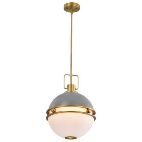 Main product image of Everton 2 Light Pendant 14 Inches Matte Gray and Brass Finish Etched Opal Glass