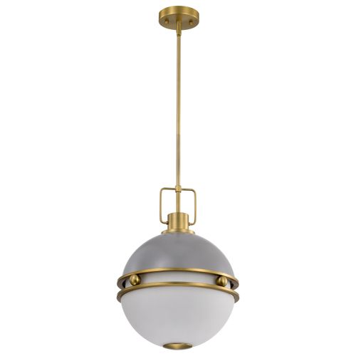 Main product image of Everton 2 Light Pendant 14 Inches Matte Gray and Brass Finish Etched Opal Glass