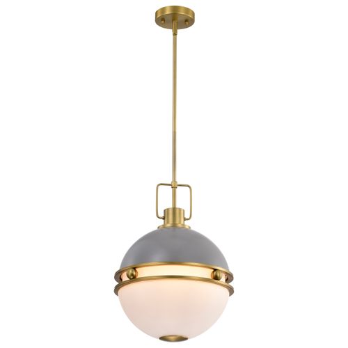 Main product image of Everton 2 Light Pendant 14 Inches Matte Gray and Brass Finish Etched Opal Glass