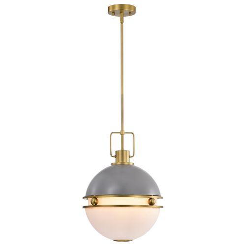 Main product image of Everton 2 Light Pendant 14 Inches Matte Gray and Brass Finish Etched Opal Glass