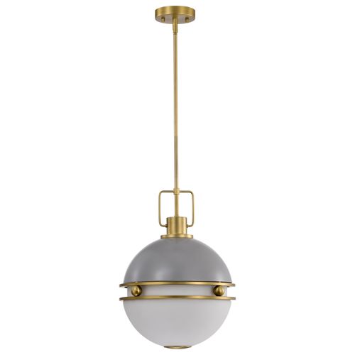 Main product image of Everton 2 Light Pendant 14 Inches Matte Gray and Brass Finish Etched Opal Glass