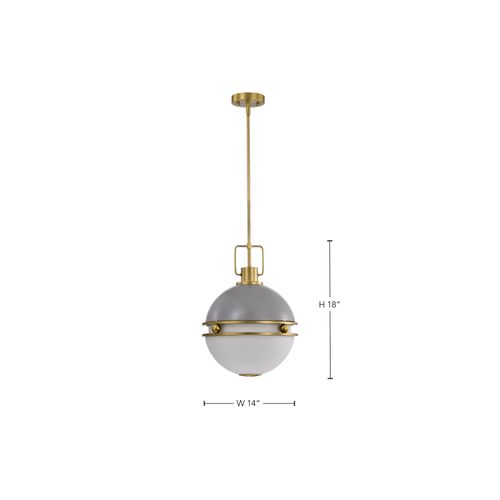 Main product image of Everton 2 Light Pendant 14 Inches Matte Gray and Brass Finish Etched Opal Glass