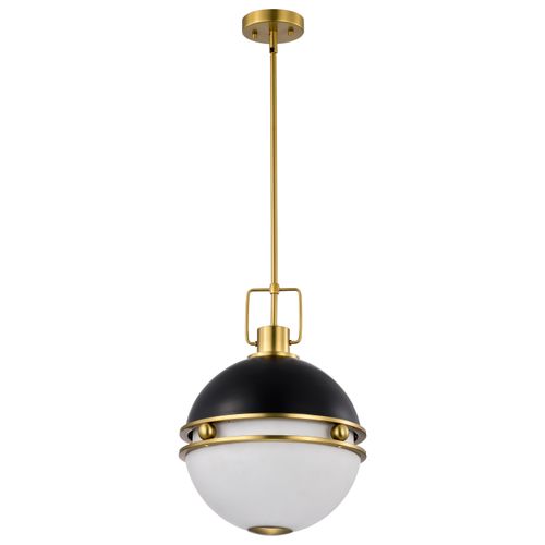 Main product image of Everton 2 Light Pendant 14 Inches Matte Black & Brass Finish Etched Opal Glass
