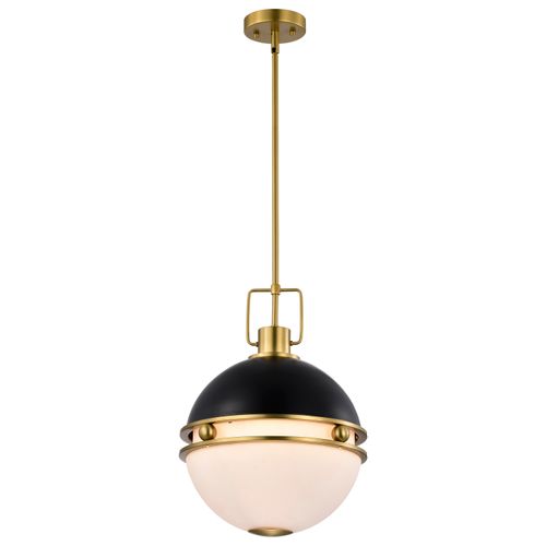 Main product image of Everton 2 Light Pendant 14 Inches Matte Black & Brass Finish Etched Opal Glass