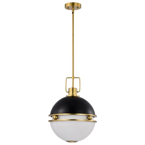 Main product image of Everton 2 Light Pendant 14 Inches Matte Black & Brass Finish Etched Opal Glass