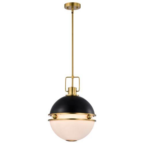 Main product image of Everton 2 Light Pendant 14 Inches Matte Black & Brass Finish Etched Opal Glass