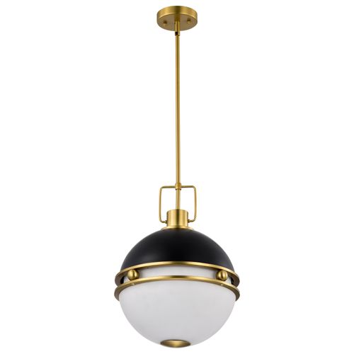 Main product image of Everton 2 Light Pendant 14 Inches Matte Black & Brass Finish Etched Opal Glass