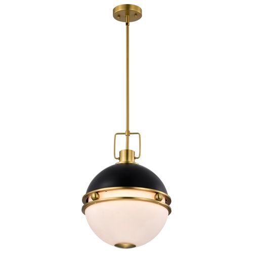 Main product image of Everton 2 Light Pendant 14 Inches Matte Black & Brass Finish Etched Opal Glass