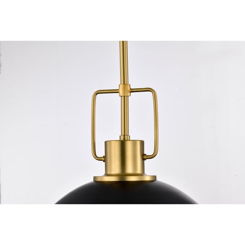 Main product image of Everton 2 Light Pendant 14 Inches Matte Black & Brass Finish Etched Opal Glass