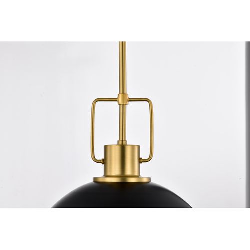 Main product image of Everton 2 Light Pendant 14 Inches Matte Black & Brass Finish Etched Opal Glass