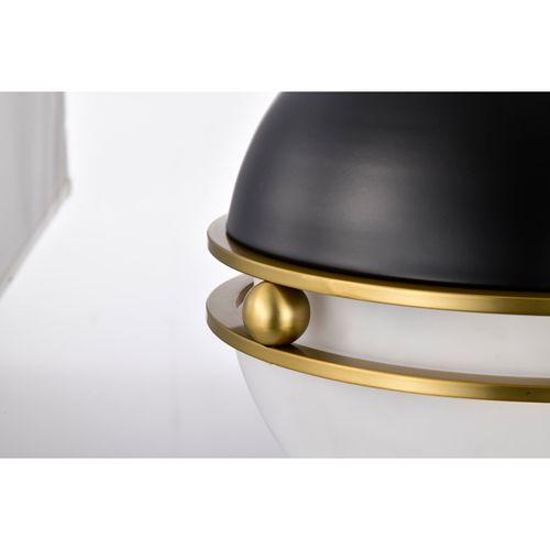 Main product image of Everton 2 Light Pendant 14 Inches Matte Black & Brass Finish Etched Opal Glass