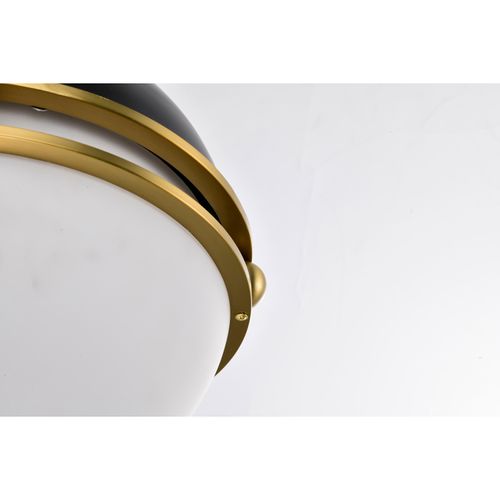 Main product image of Everton 2 Light Pendant 14 Inches Matte Black & Brass Finish Etched Opal Glass