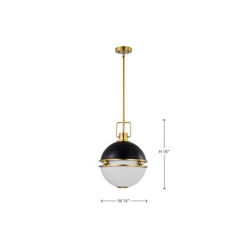 Main product image of Everton 2 Light Pendant 14 Inches Matte Black & Brass Finish Etched Opal Glass