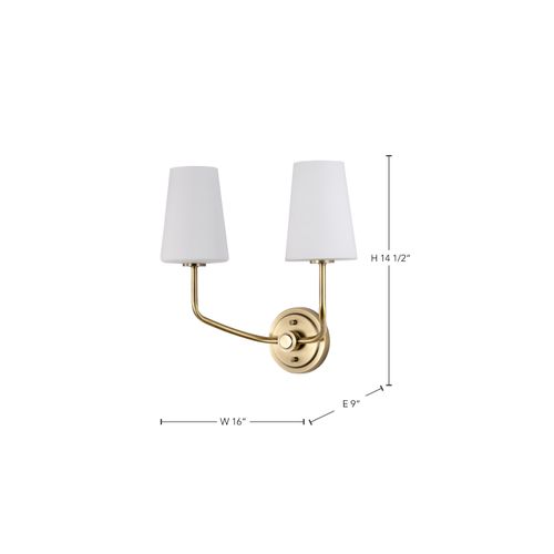 Main product image of Cordello 2 Light Sconce Vintage Brass Finish Etched White Opal Glass