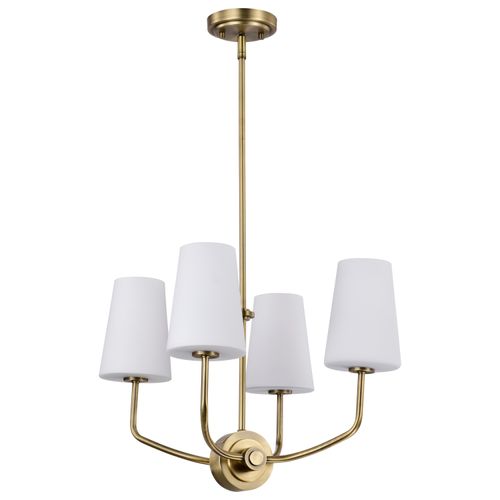 Main product image of Cordello 4 Light Chandelier Vintage Brass Finish Etched White Opal Glass