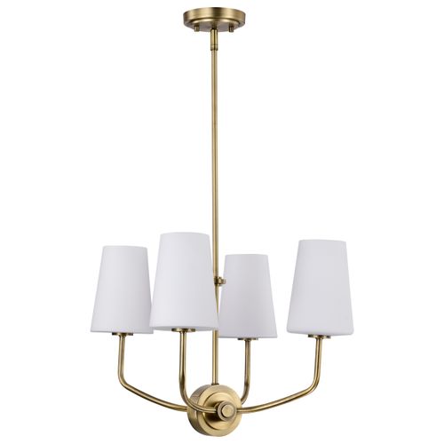Main product image of Cordello 4 Light Chandelier Vintage Brass Finish Etched White Opal Glass