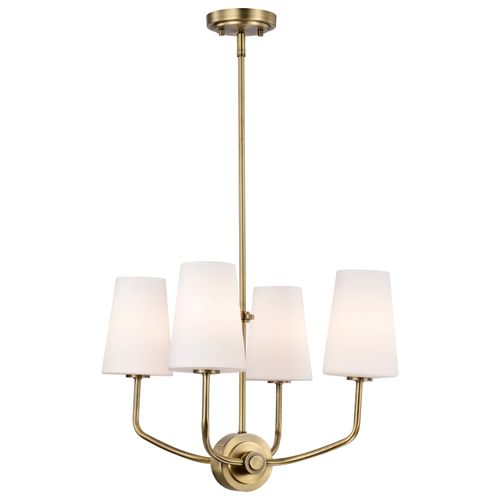 Main product image of Cordello 4 Light Chandelier Vintage Brass Finish Etched White Opal Glass
