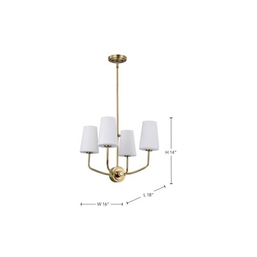 Main product image of Cordello 4 Light Chandelier Vintage Brass Finish Etched White Opal Glass