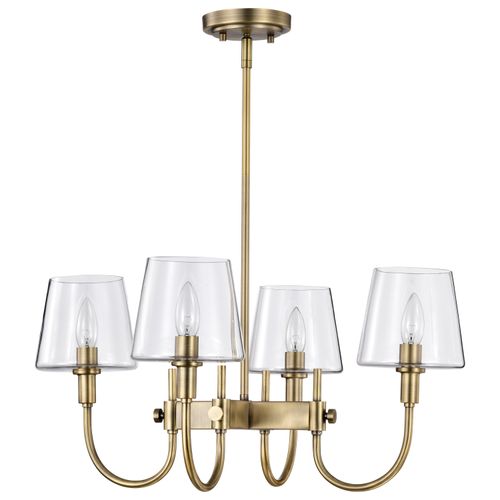 Main product image of Brookside 4 Light Chandelier Vintage Brass Finish Clear Glass