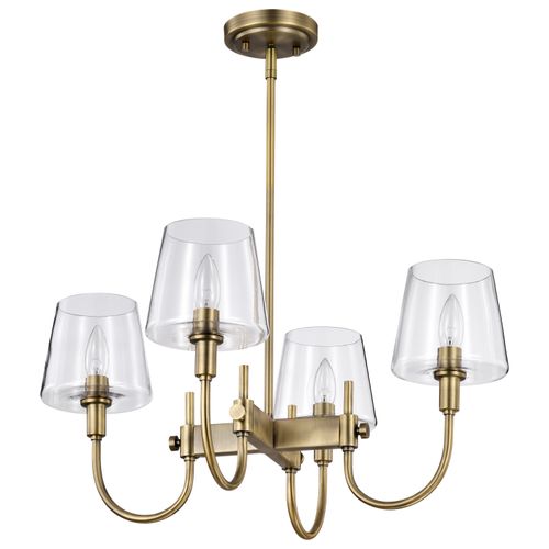 Main product image of Brookside 4 Light Chandelier Vintage Brass Finish Clear Glass