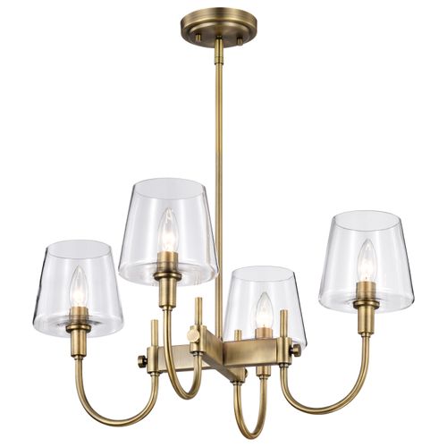Main product image of Brookside 4 Light Chandelier Vintage Brass Finish Clear Glass