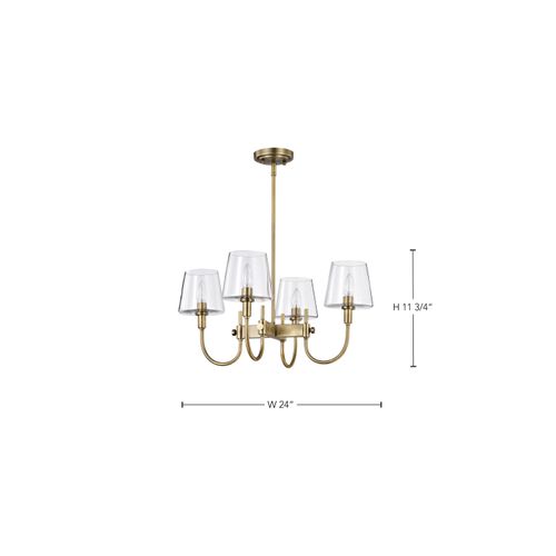 Main product image of Brookside 4 Light Chandelier Vintage Brass Finish Clear Glass