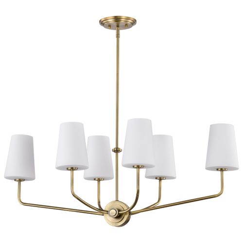 Main product image of Cordello 6 Light Island Pendant Vintage Brass Finish Etched White Opal Glass