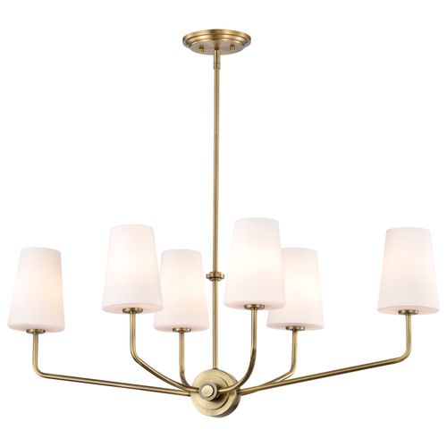 Main product image of Cordello 6 Light Island Pendant Vintage Brass Finish Etched White Opal Glass