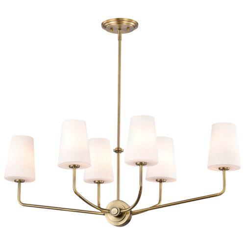 Main product image of Cordello 6 Light Island Pendant Vintage Brass Finish Etched White Opal Glass