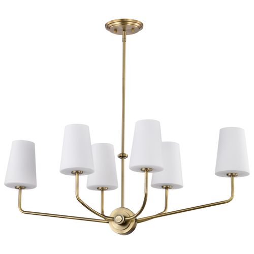 Main product image of Cordello 6 Light Island Pendant Vintage Brass Finish Etched White Opal Glass