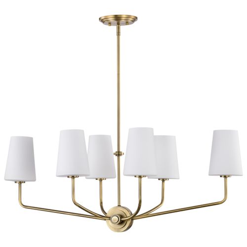 Main product image of Cordello 6 Light Island Pendant Vintage Brass Finish Etched White Opal Glass