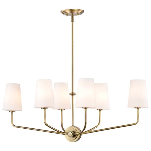 Main product image of Cordello 6 Light Island Pendant Vintage Brass Finish Etched White Opal Glass