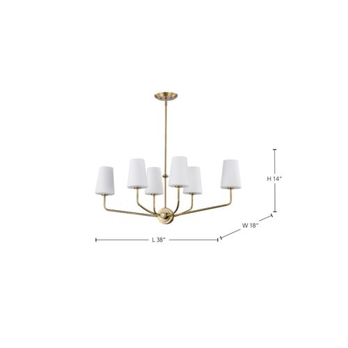 Main product image of Cordello 6 Light Island Pendant Vintage Brass Finish Etched White Opal Glass
