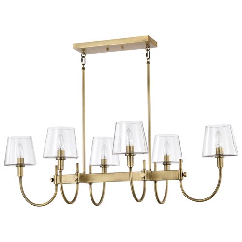 Main product image of Brookside 6 Light Island Pendant Vintage Brass Finish Clear Glass
