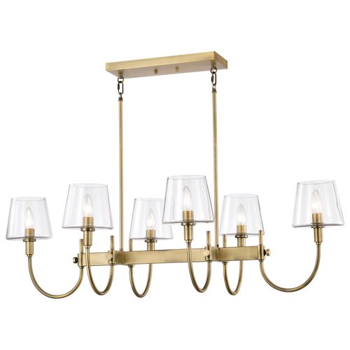 Main product image of Brookside 6 Light Island Pendant Vintage Brass Finish Clear Glass