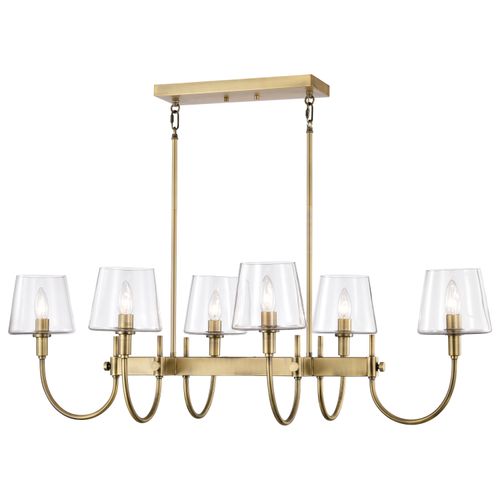 Main product image of Brookside 6 Light Island Pendant Vintage Brass Finish Clear Glass