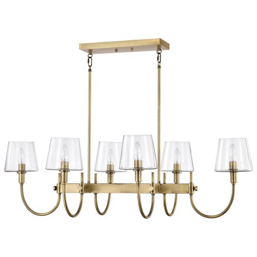 Main product image of Brookside 6 Light Island Pendant Vintage Brass Finish Clear Glass