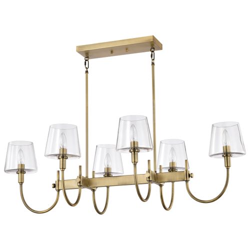 Main product image of Brookside 6 Light Island Pendant Vintage Brass Finish Clear Glass