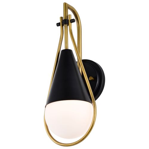 Main product image of Admiral 1 Light Wall Sconce Matte Black and Natural Brass Finish White Opal Glass