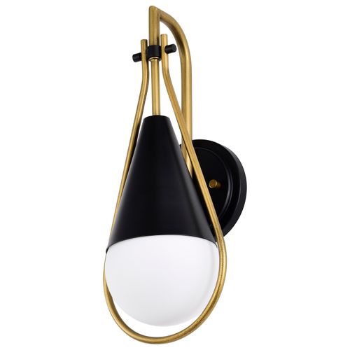Main product image of Admiral 1 Light Wall Sconce Matte Black and Natural Brass Finish White Opal Glass
