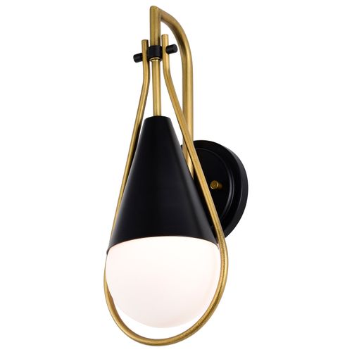 Main product image of Admiral 1 Light Wall Sconce Matte Black and Natural Brass Finish White Opal Glass