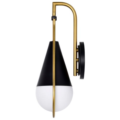 Main product image of Admiral 1 Light Wall Sconce Matte Black and Natural Brass Finish White Opal Glass