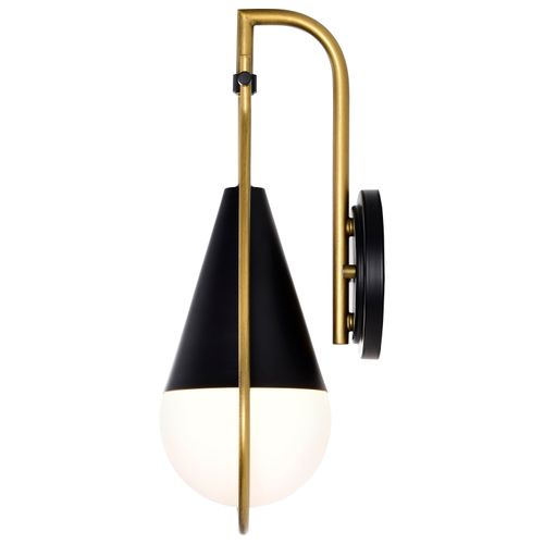 Main product image of Admiral 1 Light Wall Sconce Matte Black and Natural Brass Finish White Opal Glass