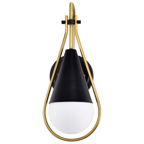 Main product image of Admiral 1 Light Wall Sconce Matte Black and Natural Brass Finish White Opal Glass