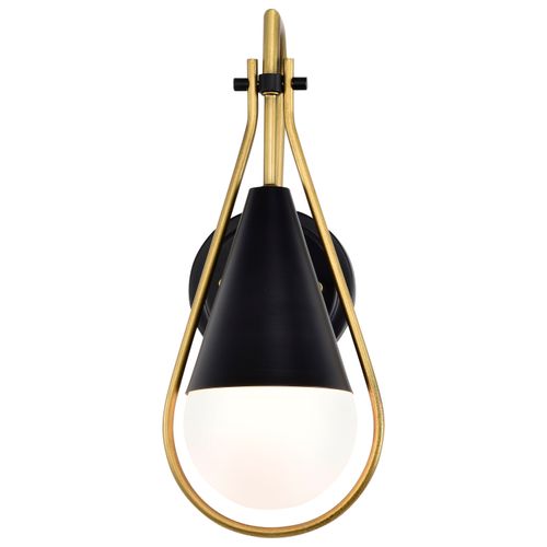 Main product image of Admiral 1 Light Wall Sconce Matte Black and Natural Brass Finish White Opal Glass