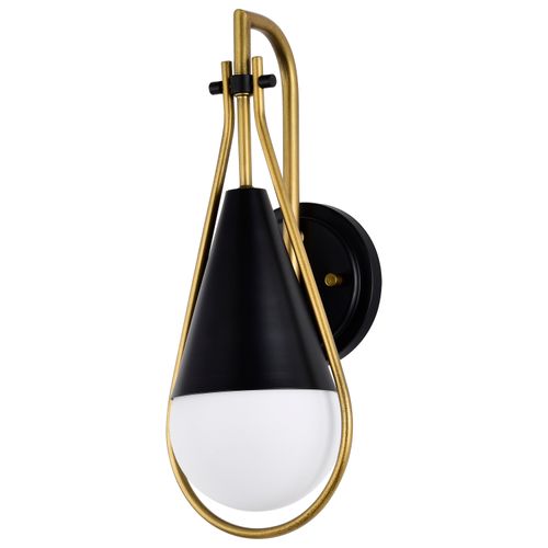 Main product image of Admiral 1 Light Wall Sconce Matte Black and Natural Brass Finish White Opal Glass