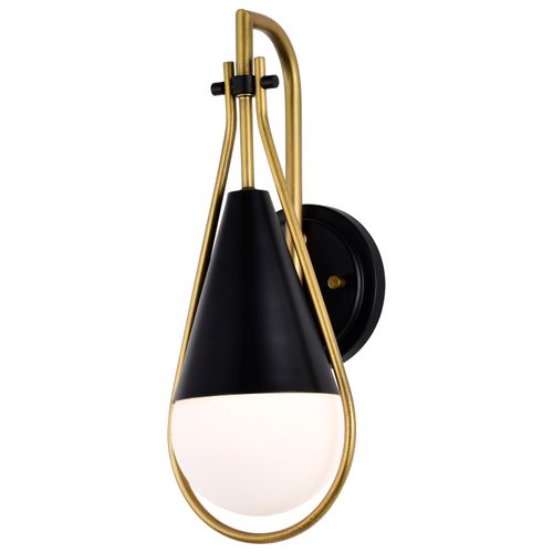Main product image of Admiral 1 Light Wall Sconce Matte Black and Natural Brass Finish White Opal Glass