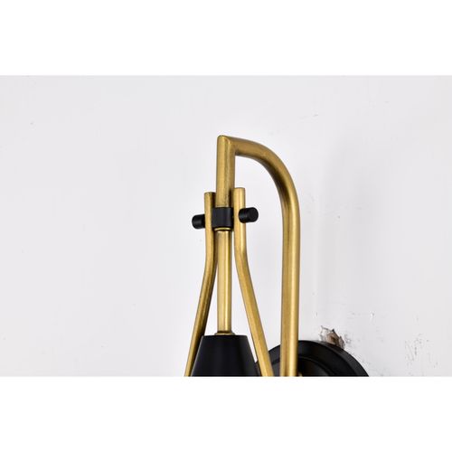 Main product image of Admiral 1 Light Wall Sconce Matte Black and Natural Brass Finish White Opal Glass