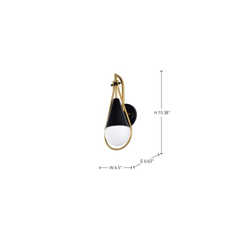 Main product image of Admiral 1 Light Wall Sconce Matte Black and Natural Brass Finish White Opal Glass